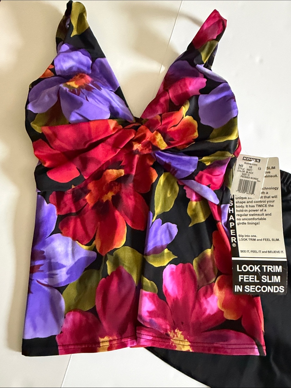 Trimshaper Floral Tankini Swim Set Swim Skirt Tummy Control NWT Size 10